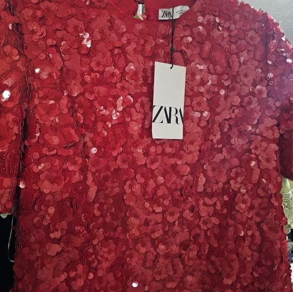 Zara Vibrant Red Sequin Mini Dress Make An Offer - Picture 2 of 9